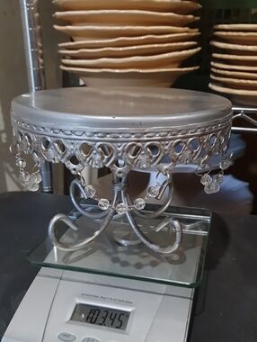 Ornate Silver Decorative Cake Stand with Crystal Accents